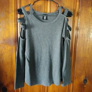 Grey Slit Long Sleeve Knit Top